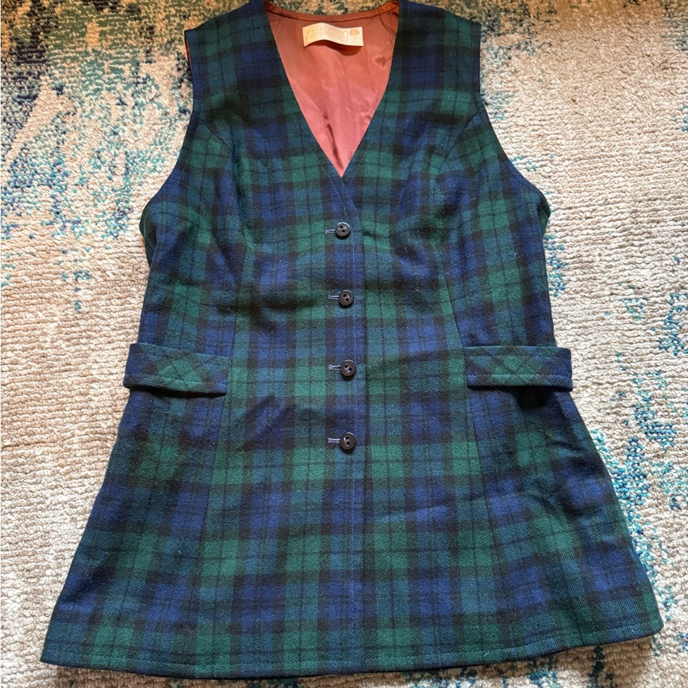 Vintage Pendleton Vest Blue Green Tartan Plaid